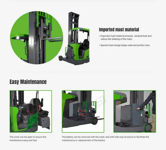 China 2t 2000kg New Electric Forklift Reach Truck for Narrow Aisle Russian Market